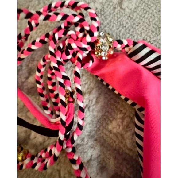 Beach Bunny Too Close Bikini‎ Bottoms XL Pink Black White Striped Tie Sides - Picture 2 of 6